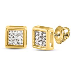 Womens Round Diamond Square Earrings 1/20 Cttw 10kt Yellow Gold - REF-7M9H