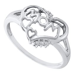 Womens Round Diamond Heart Mom Mother Ring 1/20 Cttw 10kt White Gold - REF-9A9M