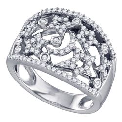 Womens Round Diamond Wide Star Pave-set Cocktail Band Ring 1/2 Cttw 14K White Gold - REF-43W9K