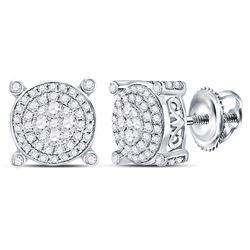 Womens Round Diamond Circle Frame Cluster Earrings 1/2 Cttw 14kt White Gold - REF-43W5K