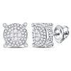 Image 1 : Womens Round Diamond Circle Frame Cluster Earrings 1/2 Cttw 14kt White Gold - REF-43W5K