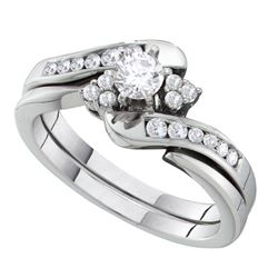 Round Diamond Bridal Wedding Ring Band Set 1/2 Cttw 14kt White Gold - REF-74W9K