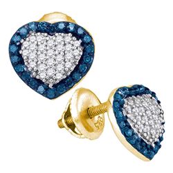 Womens Round Blue Color Enhanced Diamond Heart Earrings 1/2 Cttw 10kt Yellow Gold - REF-18N5F