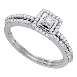 Round Diamond Slender Bridal Wedding Ring Band Set 1/3 Cttw 10kt White Gold - REF-30X9A