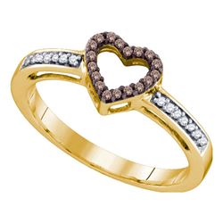 Womens Round Brown Diamond Heart Ring 1/8 Cttw 10kt Yellow Gold - REF-12R5X