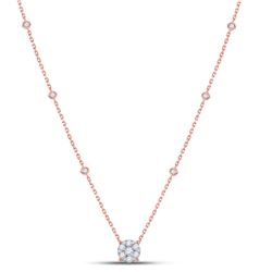 Womens Round Diamond Flower Cluster Necklace 5/8 Cttw 14kt Rose Gold - REF-43K5Y