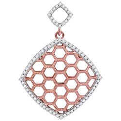 Womens Round Diamond Honeycomb Offset Square Pendant 1/5 Cttw 10kt Two-tone Gold - REF-13K9Y