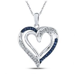 Womens Round Blue Color Enhanced Diamond Heart Pendant 1/6 Cttw 10kt White Gold - REF-13W9K