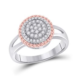 Womens Round Diamond Rope Flower Cluster Ring 1/3 Cttw 10kt Two-tone Gold - REF-24F9W