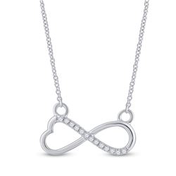 Womens Round Diamond Infinity Heart Necklace 1/12 Cttw 10kt White Gold - REF-10Y5N