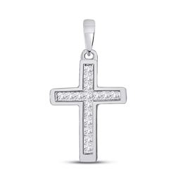 Womens Princess Diamond Cross Pendant 1/6 Cttw 10kt White Gold - REF-8N5F