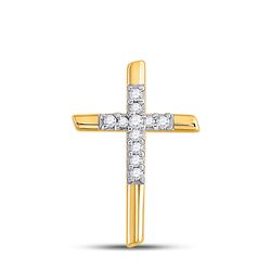 Womens Round Diamond Cross Pendant 1/12 Cttw 10kt Yellow Gold - REF-9H5R