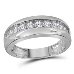 Mens Round Diamond Single Row Wedding Band Ring 1 Cttw 10kt White Gold - REF-76F9W