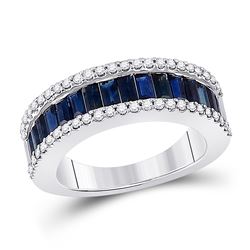 Womens Baguette Blue Sapphire Anniversary Ring 2-1/2 Cttw 14kt White Gold - REF-78W5K