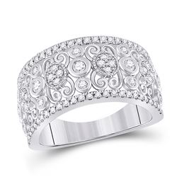 Womens Round Diamond Scroll Cluster Band Ring 5/8 Cttw 14kt White Gold - REF-71N9F