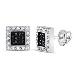 Womens Round Black Color Enhanced Diamond Square Earrings 1/2 Cttw 14kt White Gold - REF-32K5Y