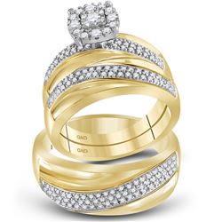 His Hers Round Diamond Solitaire Matching Wedding Set 1/2 Cttw 10kt Yellow Gold - REF-57A5M