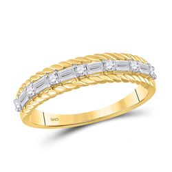 Womens Baguette Diamond Anniversary Band Ring 1/3 Cttw 14kt Yellow Gold - REF-27Y9N