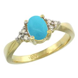 1.06 CTW Turquoise & Diamond Ring 10K Yellow Gold - REF-29M7A