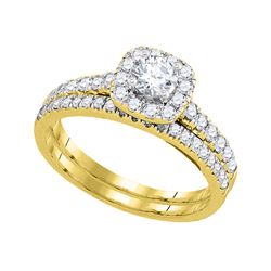 Round Diamond Halo Bridal Wedding Ring Band Set 1 Cttw 14kt Yellow Gold - REF-101R5X