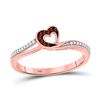 Image 1 : Womens Round Red Color Enhanced Diamond Heart Ring 1/10 Cttw 10kt Rose Gold - REF-11N9F