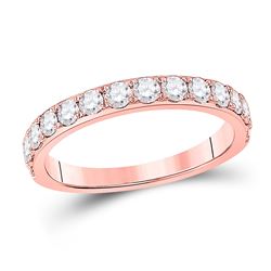 Womens Round Diamond Wedding Single Row Band 3/4 Cttw 14kt Rose Gold - REF-43N5F