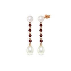 Genuine 11 ctw Pearl & Garnet Earrings 14KT Rose Gold - REF-28X8M