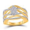 Image 1 : Womens Round Diamond Woven Thread Oval Cluster Ring 1/3 Cttw 10kt Yellow Gold - REF-30K5Y