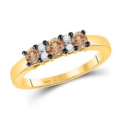 Womens Round Brown Diamond Band Ring 1/2 Cttw 10kt Yellow Gold - REF-23M5H