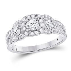 Round Diamond 3-stone Bridal Wedding Engagement Ring 1-1/4 Cttw 14kt White Gold - REF-120W5K