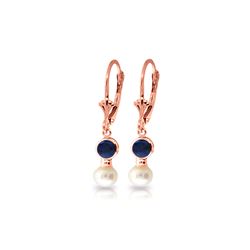 Genuine 5.2 ctw Sapphire & Pearl Earrings 14KT Rose Gold - REF-39R8P