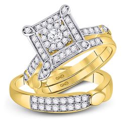 His Hers Round Diamond Solitaire Matching Wedding Set 1 Cttw 14kt Yellow Gold - REF-96H5R