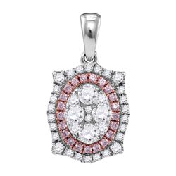 Womens Round Pink Diamond Fashion Oval Pendant 7/8 Cttw 14kt White Gold - REF-85K5Y