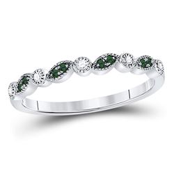 Womens Round Emerald Diamond Milgrain Stackable Band Ring 1/10 Cttw 10kt White Gold - REF-9Y5N