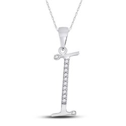 Womens Round Diamond I Initial Letter Pendant 1/12 Cttw 10kt White Gold - REF-6W9K