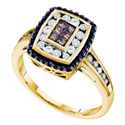 Womens Princess Brown Black Color Enhanced Diamond Cluster Ring 1/2 Cttw 14kt Yellow Gold - REF-45W5