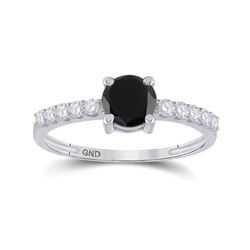 Round Black Color Enhanced Diamond Solitaire Bridal Engagement Ring 1 Cttw 10kt White Gold - REF-25F