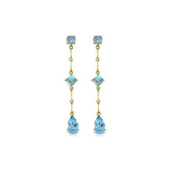 Genuine 6.06 ctw Blue Topaz & Diamond Earrings 14KT Yellow Gold - REF-33M8T