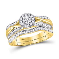 Round Diamond Bridal Wedding Ring Band Set 1/2 Cttw 10kt Yellow Gold - REF-71Y9N