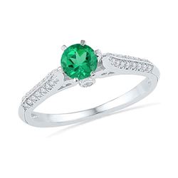 Womens Round Lab-Created Emerald Solitaire Ring 5/8 Cttw 10kt White Gold - REF-15N9F