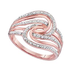 Womens Round Diamond Swirl Strand Fashion Ring 1/10 Cttw 10kt Rose Gold - REF-14H9R