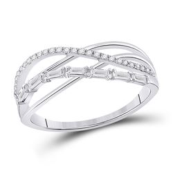 Womens Baguette Round Diamond Crossover Band Ring 1/4 Cttw 14kt White Gold - REF-27H9R