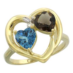 2.61 CTW Diamond, London Blue Topaz & Quartz Ring 14K Yellow Gold - REF-34N2Y