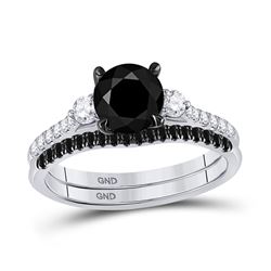 Womens Round Black Color Enhanced Diamond Bridal Wedding Ring Set 1-7/8 Cttw 14kt White Gold - REF-5