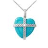 Image 1 : 11.85 CTW Turquoise & Diamond Necklace 14K White Gold - REF-27X2R