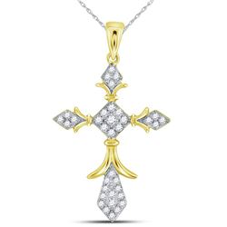 Womens Round Diamond Fleur Cross Pendant 1/4 Cttw 14kt Yellow Gold - REF-17Y5N