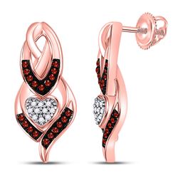 Womens Round Red Color Enhanced Diamond Heart Earrings 1/6 Cttw 10kt Rose Gold - REF-19H5R