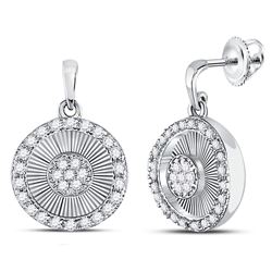 Womens Round Diamond Circle Dangle Earrings 1/4 Cttw 10kt White Gold - REF-30Y5N