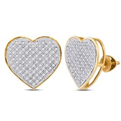 Womens Round Diamond Heart Earrings 1/2 Cttw 10kt Yellow Gold - REF-27F9W