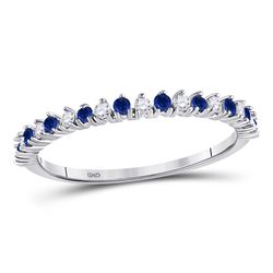 Womens Round Blue Sapphire Diamond Stackable Band Ring 1/5 Cttw 10kt White Gold - REF-12H9R